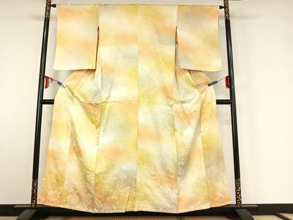 平和屋着物▽上質な小紋 単衣 花唐草文 暈し染め 正絹 逸品 AABE4643jh