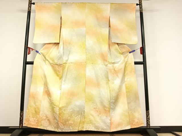 平和屋着物▽上質な小紋 単衣 花唐草文 暈し染め 正絹 逸品 AABE4643jh