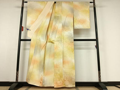 平和屋着物▽上質な小紋 単衣 花唐草文 暈し染め 正絹 逸品 AABE4643jh