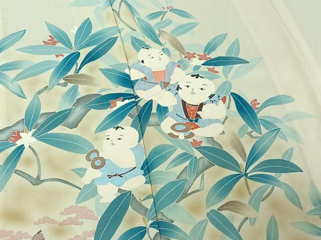 平和屋着物▽訪問着 単衣 童子花文 暈し染め 正絹 逸品 AABE4644jh