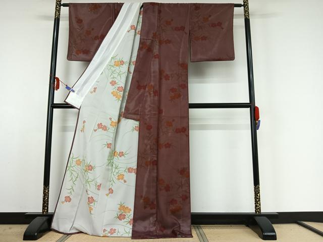 平和屋着物▽上質な小紋 無双 絽袷 絽×絽 草花文 正絹 逸品 AABE4647jh