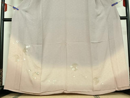 平和屋着物▽訪問着 単衣 総刺繍 雪輪花文 暈し染め 金糸 正絹 逸品 AABE4648jh