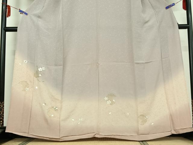 平和屋着物▽訪問着 単衣 総刺繍 雪輪花文 暈し染め 金糸 正絹 逸品 AABE4648jh