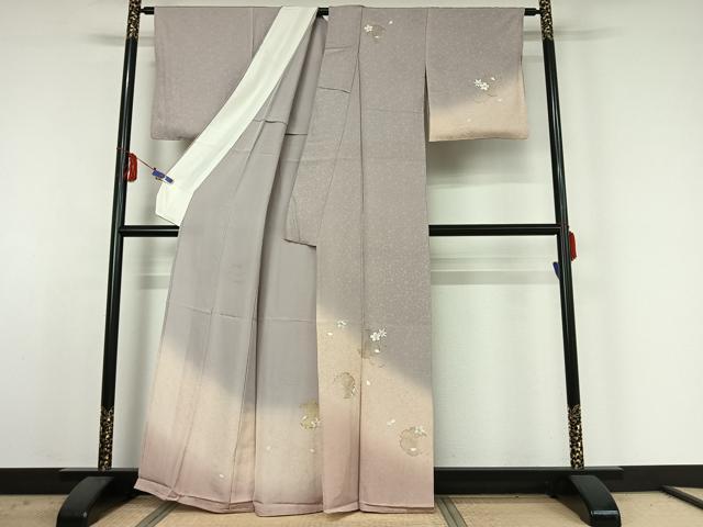 平和屋着物▽訪問着 単衣 総刺繍 雪輪花文 暈し染め 金糸 正絹 逸品 AABE4648jh