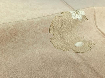 平和屋着物▽訪問着 単衣 総刺繍 雪輪花文 暈し染め 金糸 正絹 逸品 AABE4648jh
