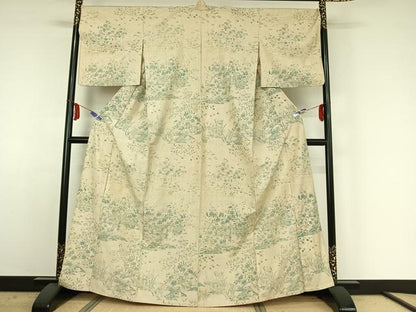平和屋着物▽訪問着 単衣 紬地 風景花籬文 正絹 逸品 AABE4650jh