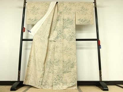 平和屋着物▽訪問着 単衣 紬地 風景花籬文 正絹 逸品 AABE4650jh