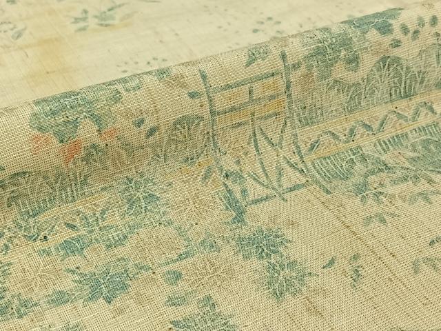 平和屋着物▽訪問着 単衣 紬地 風景花籬文 正絹 逸品 AABE4650jh