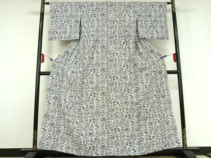 平和屋着物▽上質な小紋 単衣 草花文 正絹 逸品 AABE4653jh