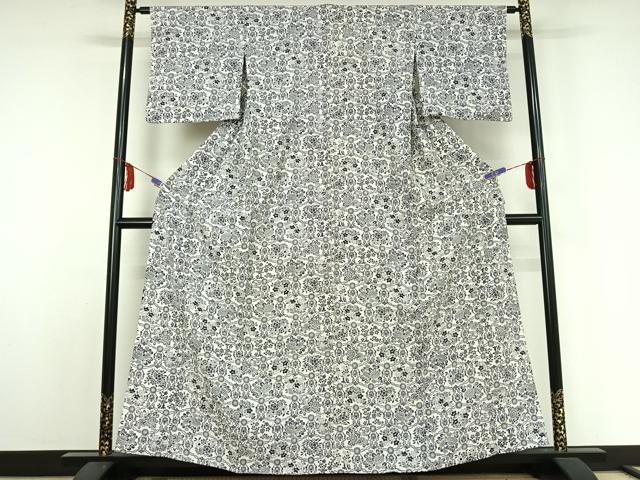 平和屋着物▽上質な小紋 単衣 草花文 正絹 逸品 AABE4653jh