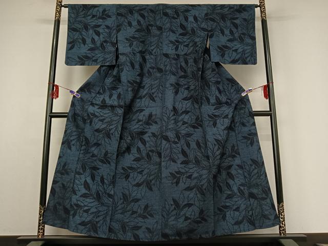 平和屋着物▽上質な紬 単衣 草葉文 正絹 逸品 AABE4655jh