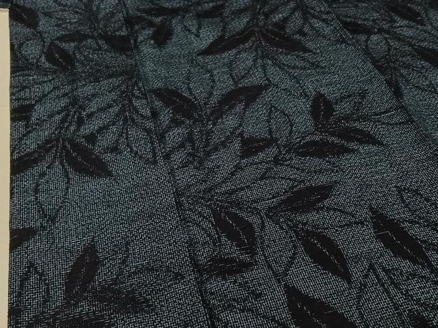 平和屋着物▽上質な紬 単衣 草葉文 正絹 逸品 AABE4655jh