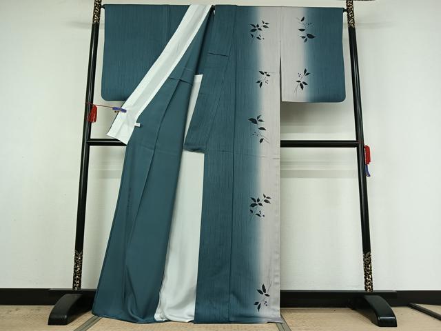 平和屋着物▽染色作家　草野一騎　訪問着　単衣　草花文　暈し染め　金彩　ロング丈　正絹　逸品　AABE4656jh