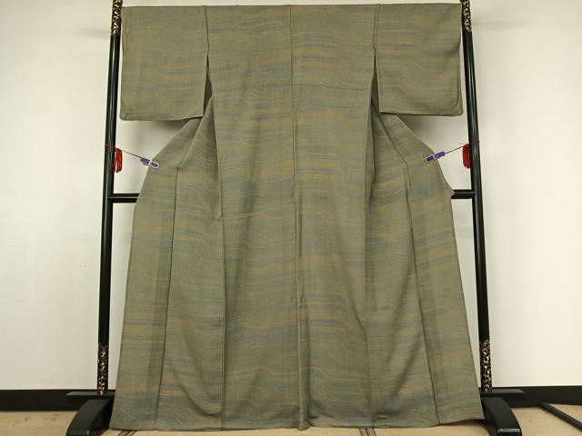 平和屋着物▽上質な小紋 単衣 横段文 鬼しぼ縮緬 正絹 逸品 AABE4658jh