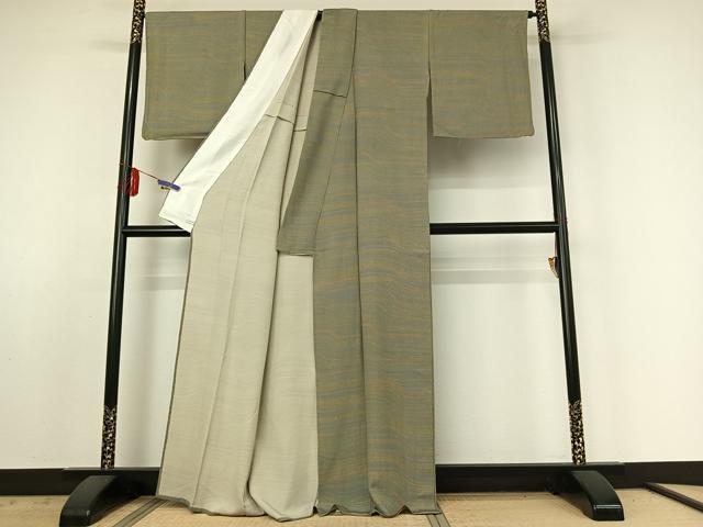 平和屋着物▽上質な小紋 単衣 横段文 鬼しぼ縮緬 正絹 逸品 AABE4658jh