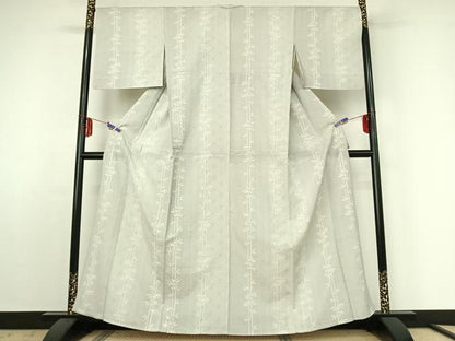 平和屋着物▽本塩沢 単衣 笹竹文 正絹 逸品 AABE4661jh