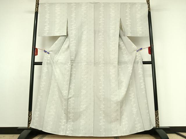 平和屋着物▽本塩沢 単衣 笹竹文 正絹 逸品 AABE4661jh