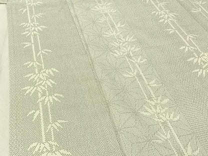 平和屋着物▽本塩沢 単衣 笹竹文 正絹 逸品 AABE4661jh