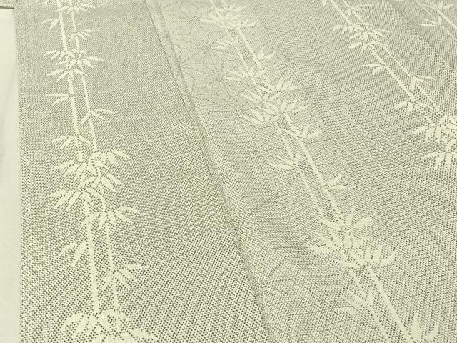 平和屋着物▽本塩沢 単衣 笹竹文 正絹 逸品 AABE4661jh