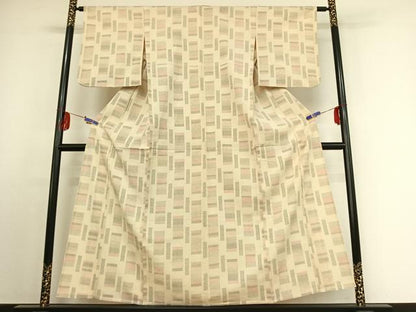 平和屋着物▽本塩沢　単衣　幾何学文様　正絹　逸品　AABE4666jh