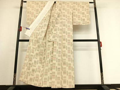 平和屋着物▽本塩沢　単衣　幾何学文様　正絹　逸品　AABE4666jh