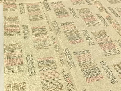 平和屋着物▽本塩沢　単衣　幾何学文様　正絹　逸品　AABE4666jh