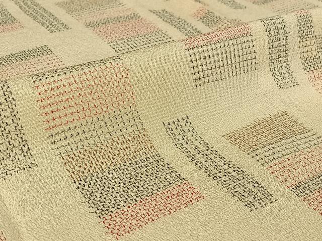 平和屋着物▽本塩沢　単衣　幾何学文様　正絹　逸品　AABE4666jh