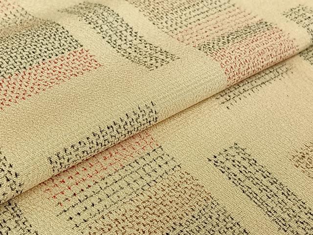平和屋着物▽本塩沢　単衣　幾何学文様　正絹　逸品　AABE4666jh