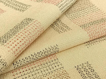 平和屋着物▽本塩沢　単衣　幾何学文様　正絹　逸品　AABE4666jh