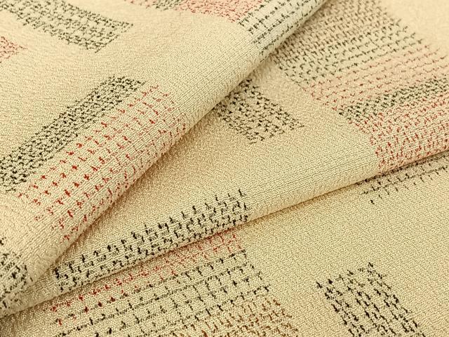 平和屋着物▽本塩沢　単衣　幾何学文様　正絹　逸品　AABE4666jh