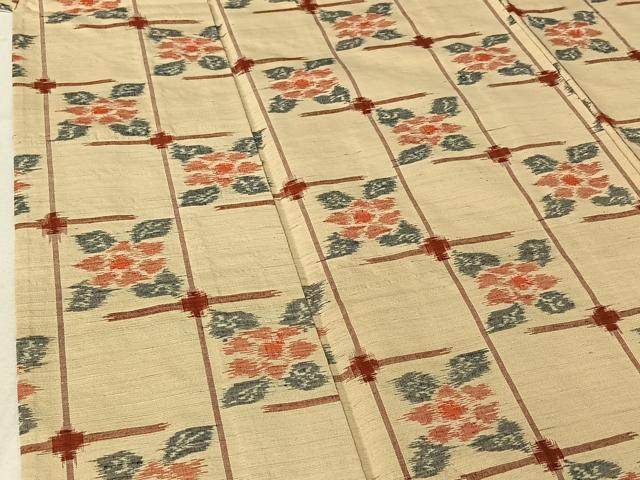 平和屋着物▽上質な紬 単衣 草花文 正絹 逸品 AABE4669jh