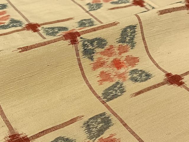 平和屋着物▽上質な紬 単衣 草花文 正絹 逸品 AABE4669jh