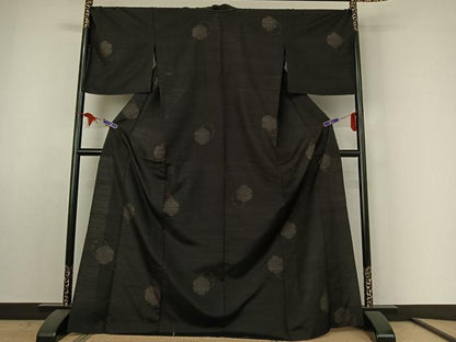 平和屋着物▽結城紬　単衣　100亀甲　雪輪文　ロング丈　正絹　逸品　未使用　AABE4671jh