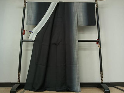 平和屋着物▽訪問着　単衣　格子　さが美扱い　正絹　逸品　AABE4672jh