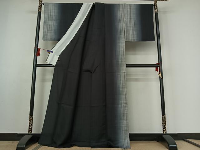 平和屋着物▽訪問着　単衣　格子　さが美扱い　正絹　逸品　AABE4672jh