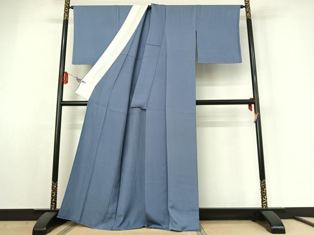 平和屋着物▽上質な色無地 単衣 立涌地紋 青藤色 正絹 逸品 AABE4673jh