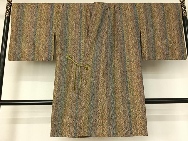平和屋着物▽道中着 スリーシーズン 春夏秋 塵除け 組織 縞 正絹 逸品 AABE4674jh