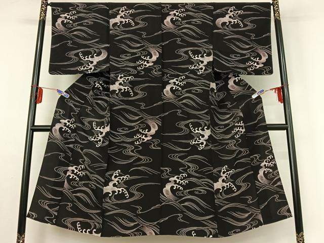 平和屋着物▽男性 小紋 単衣 立波文 洗える着物 AABE4675jh