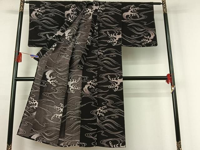 平和屋着物▽男性 小紋 単衣 立波文 洗える着物 AABE4675jh