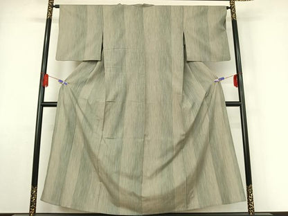 平和屋着物▽本塩沢 単衣 縞 正絹 逸品 AABE4676jh