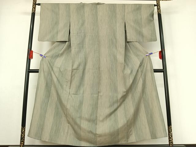 平和屋着物▽本塩沢 単衣 縞 正絹 逸品 AABE4676jh