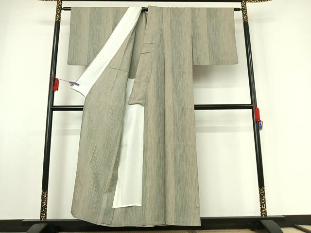 平和屋着物▽本塩沢 単衣 縞 正絹 逸品 AABE4676jh