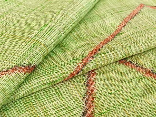平和屋着物▽真綿結城 単衣 幾何学文様 証紙付き ロング丈 正絹 逸品 AABE4677jh