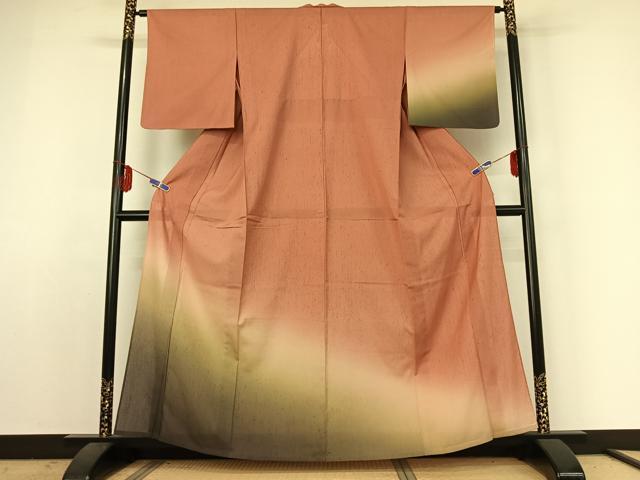 平和屋着物▽訪問着　単衣　紬地　霞文　暈し染め　正絹　逸品　AABE4678jh