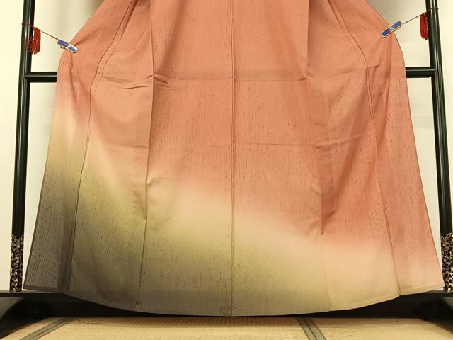平和屋着物▽訪問着　単衣　紬地　霞文　暈し染め　正絹　逸品　AABE4678jh