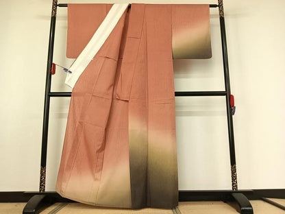 平和屋着物▽訪問着　単衣　紬地　霞文　暈し染め　正絹　逸品　AABE4678jh