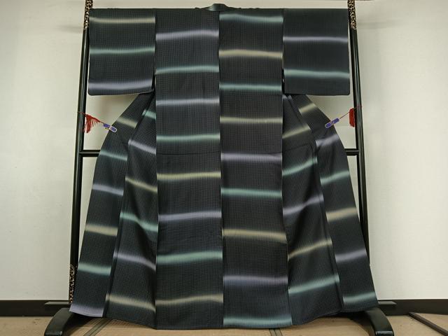 平和屋着物▽上質な小紋 単衣 横段文 暈し染め 正絹 逸品 AABE4680jh