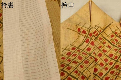 平和屋着物＊夏物 小紋 紗 ちぢみ織り 幾何学文様 正絹 逸品 AABE4681jd