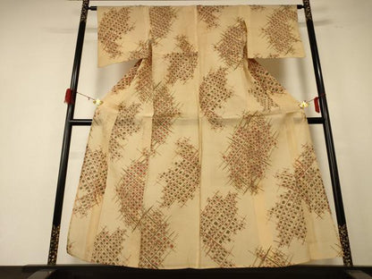 平和屋着物＊夏物 小紋 紗 ちぢみ織り 幾何学文様 正絹 逸品 AABE4681jd