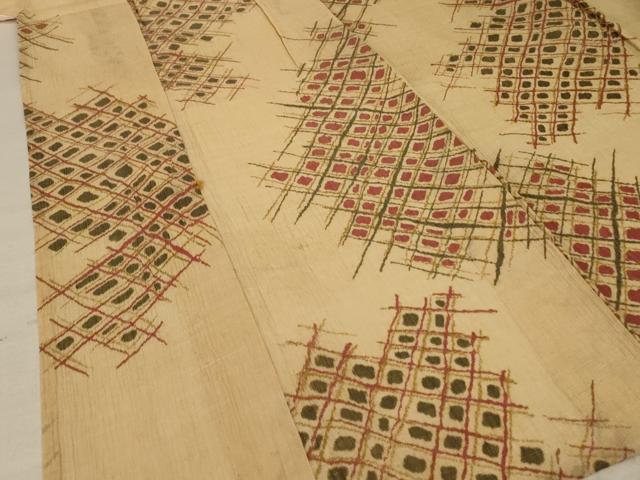 平和屋着物＊夏物 小紋 紗 ちぢみ織り 幾何学文様 正絹 逸品 AABE4681jd